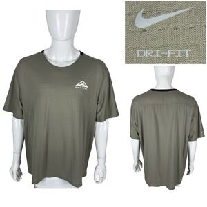 Nike Trail Dri Fit Mens 2XL Tall Shirt DV9305 053 Green Short Sleeve Vented EUC